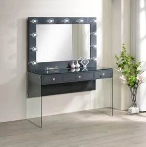 3-Drawer Vanity Desk With Lighting Mirror Grey High Gloss Complete with a smooth, grey high gloss lacquer finish across the tabletop and mirror frame- 935923