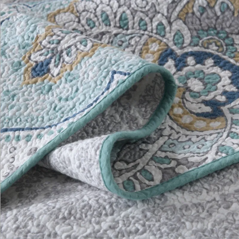 Bohemian Royal Beige Mint Cotton 3 Piece Bedspread Embroidery Bedding Set