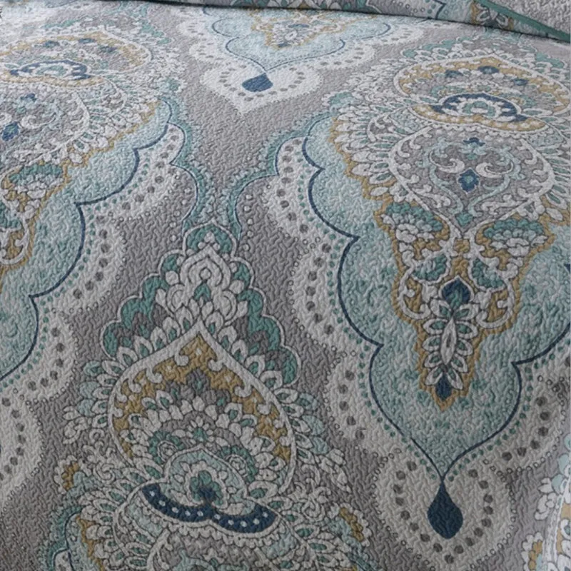 Bohemian Royal Beige Mint Cotton 3 Piece Bedspread Embroidery Bedding Set