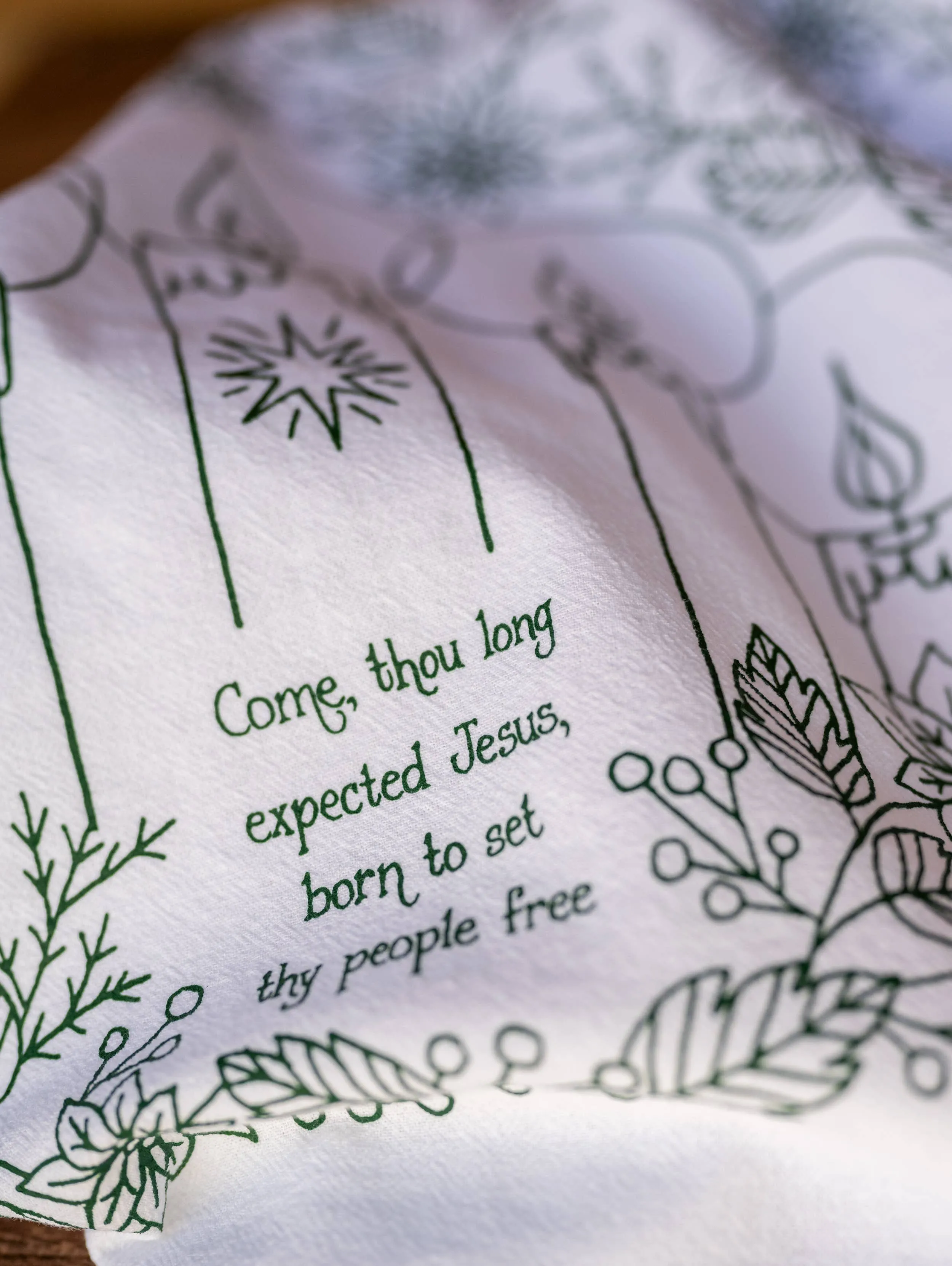 Come Thou Long Expected Jesus Christmas Hymn Tea Towel