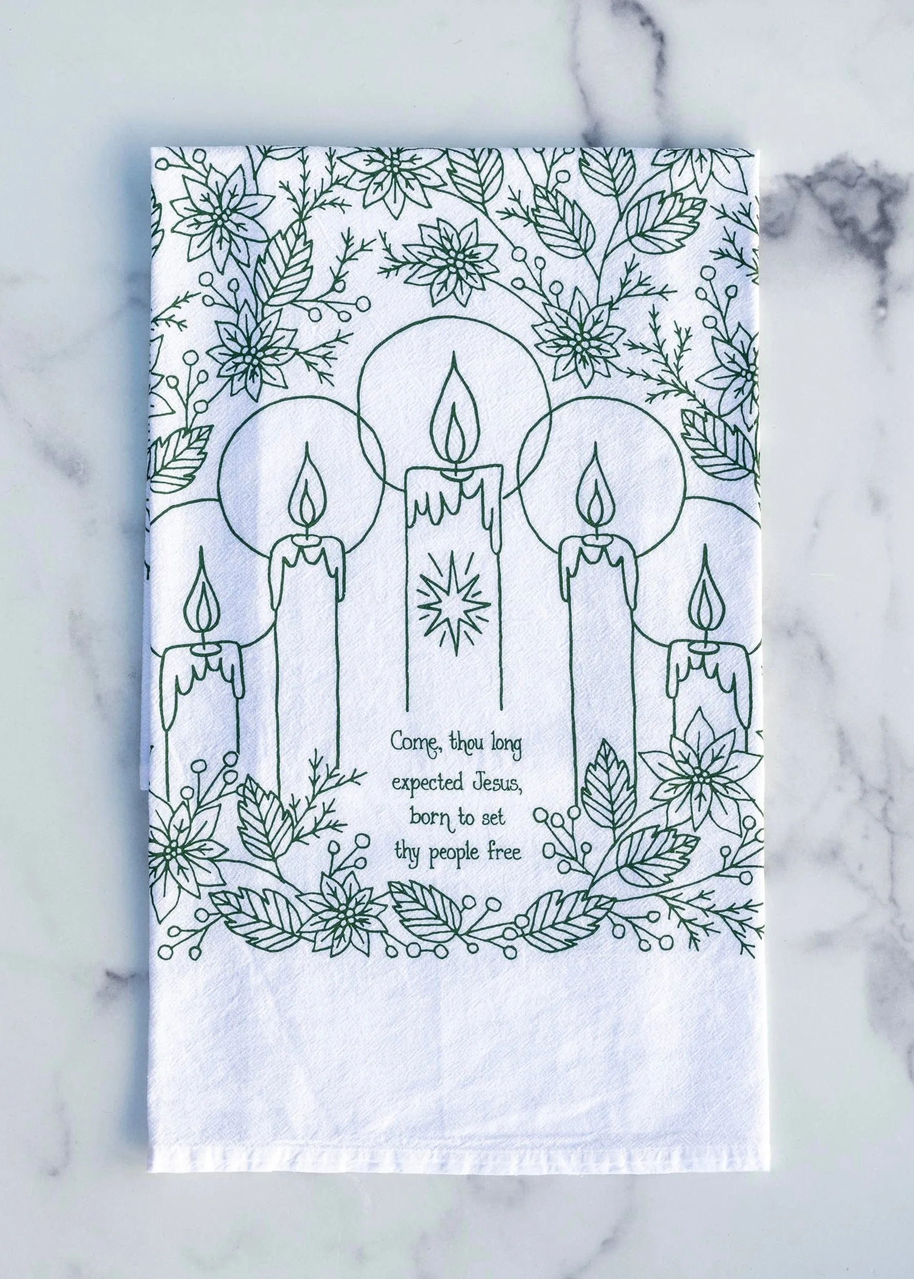 Come Thou Long Expected Jesus Christmas Hymn Tea Towel