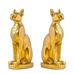 EASCHEER Egyptian Cat Goddess Bastet Statue 2PCS Collectibles Figurine Animal Statues Egyptian Décor(4.2 inches Gold)