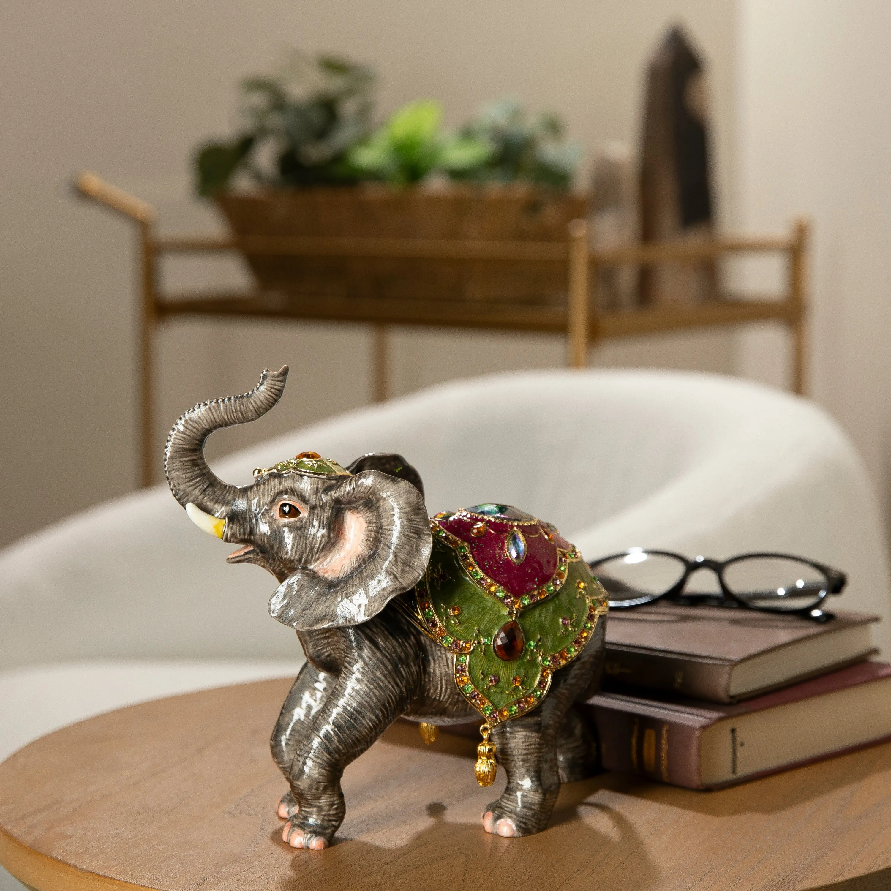 Elephant Figurine Keepsake Box made with Crystals