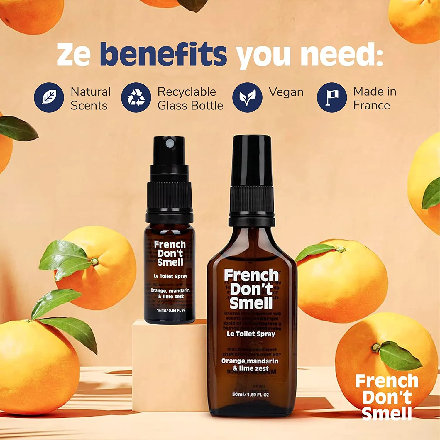 French Don’t Smell - Toilet Smell Eliminator, On-The-Go Toilet Spray, Bathroom Air Fresheners for Home & Travel :: Orange, Mandarin, & Lime Zest