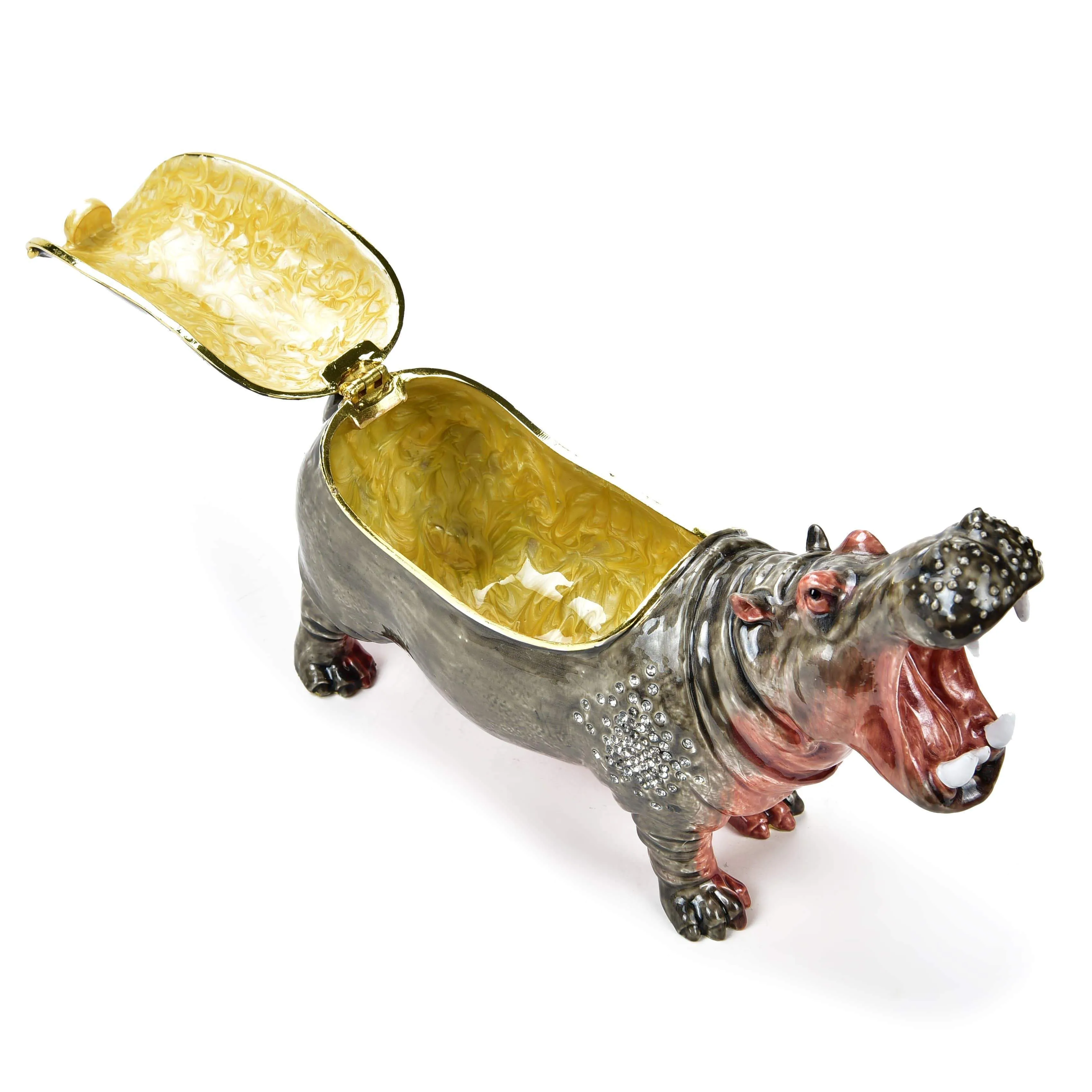 Hippo Figurine Keepsake Box made with Crystals