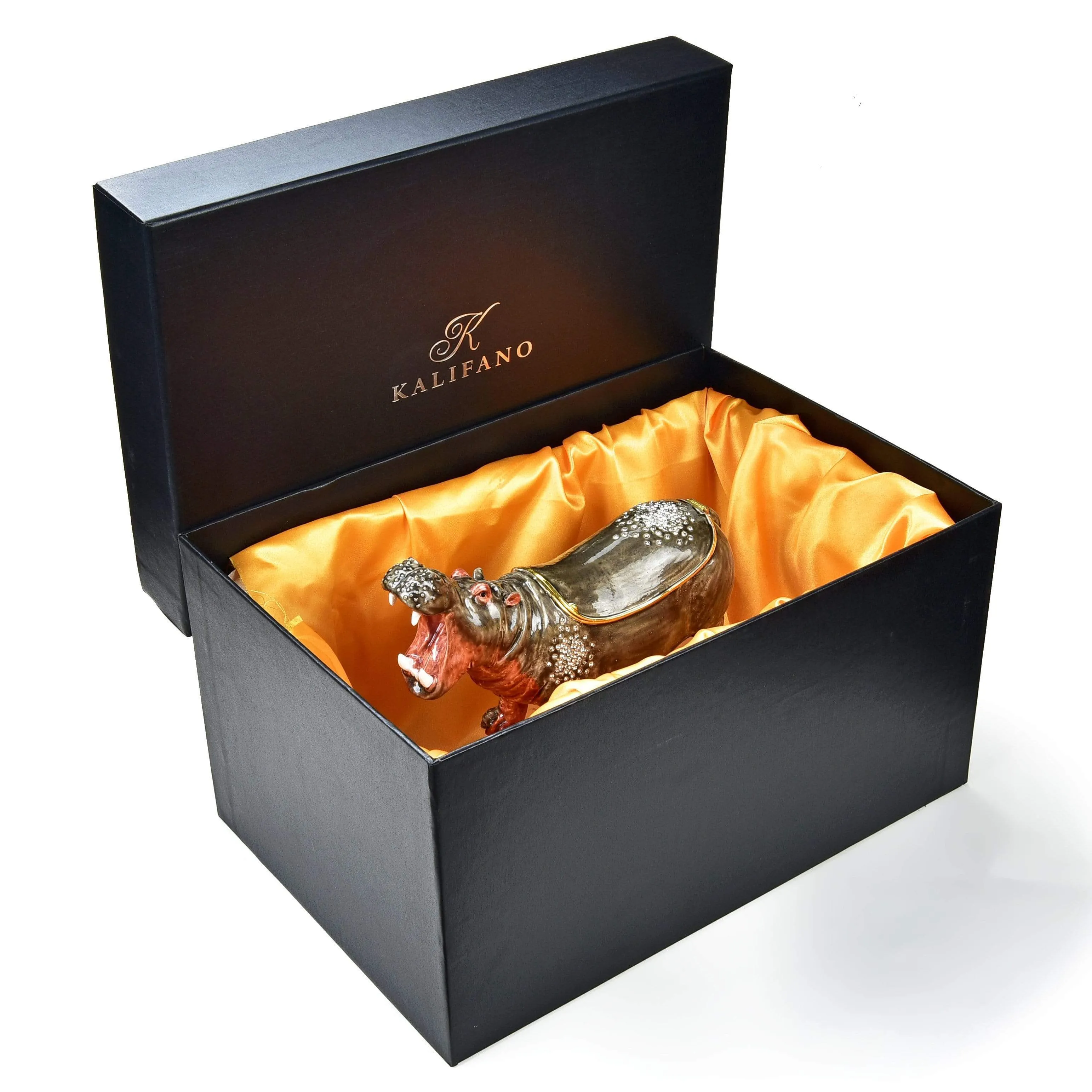 Hippo Figurine Keepsake Box made with Crystals
