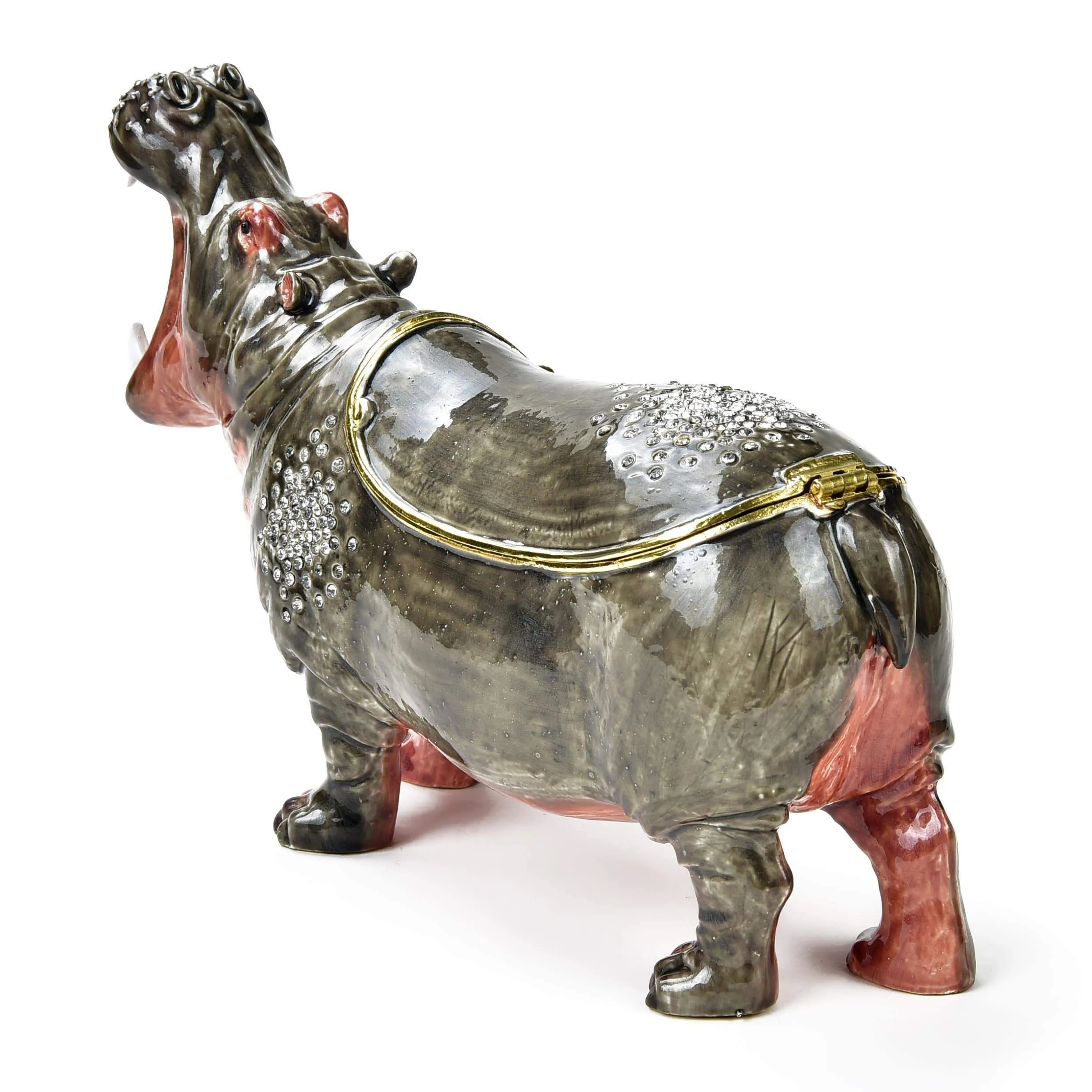 Hippo Figurine Keepsake Box made with Crystals