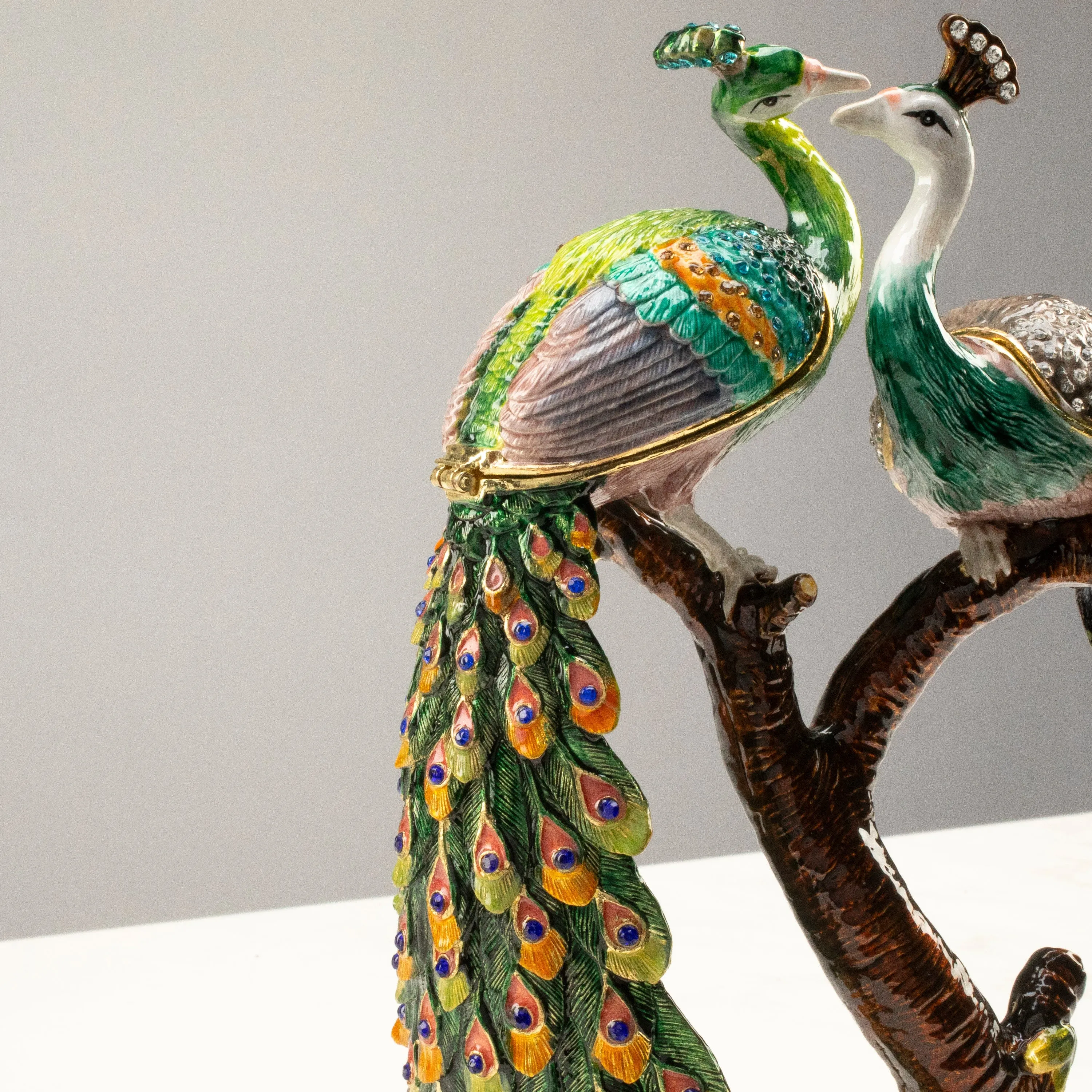Lovers Peacock Figurine Keepsake Box made with Crystals