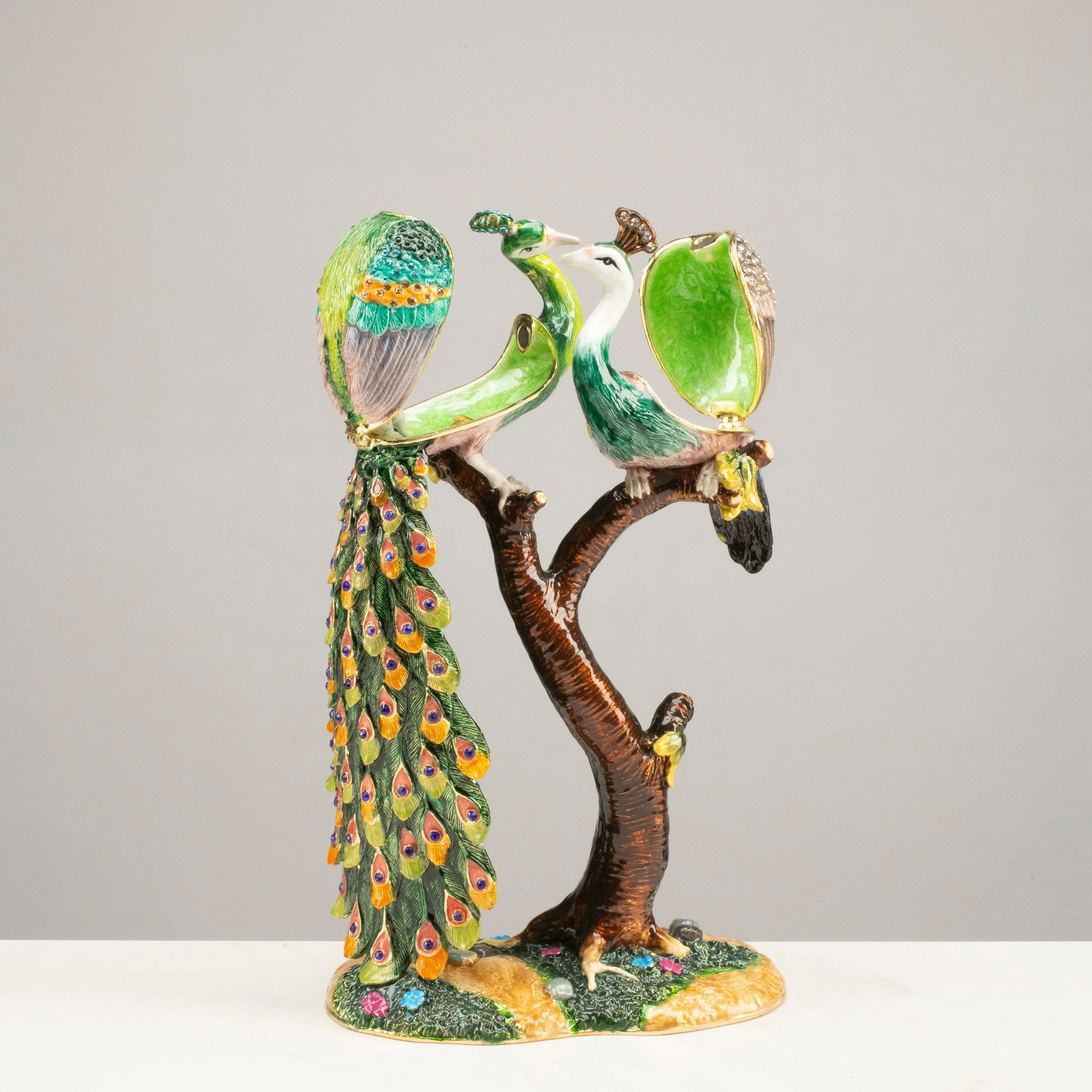 Lovers Peacock Figurine Keepsake Box made with Crystals