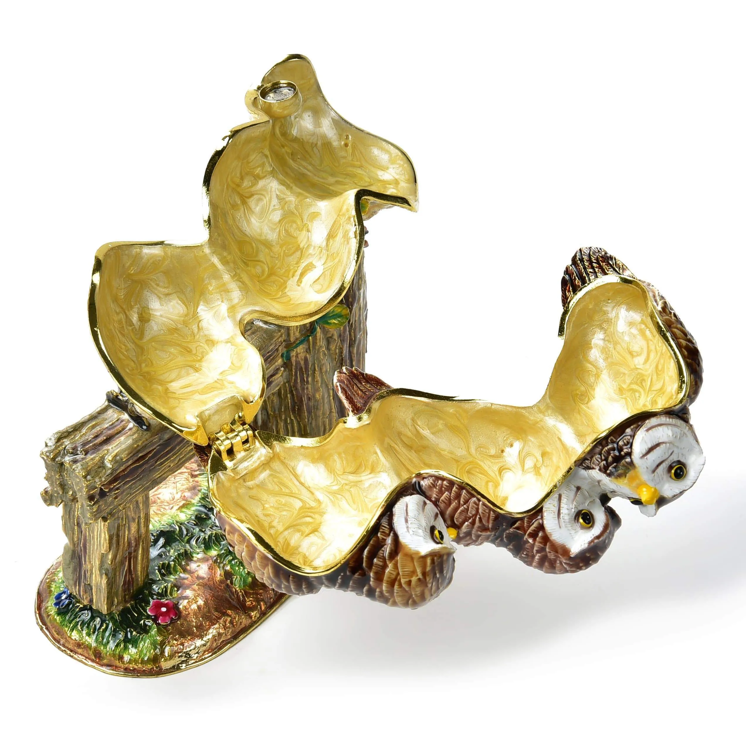 Owl Family on Branch Figurine Keepsake Box made with Crystals