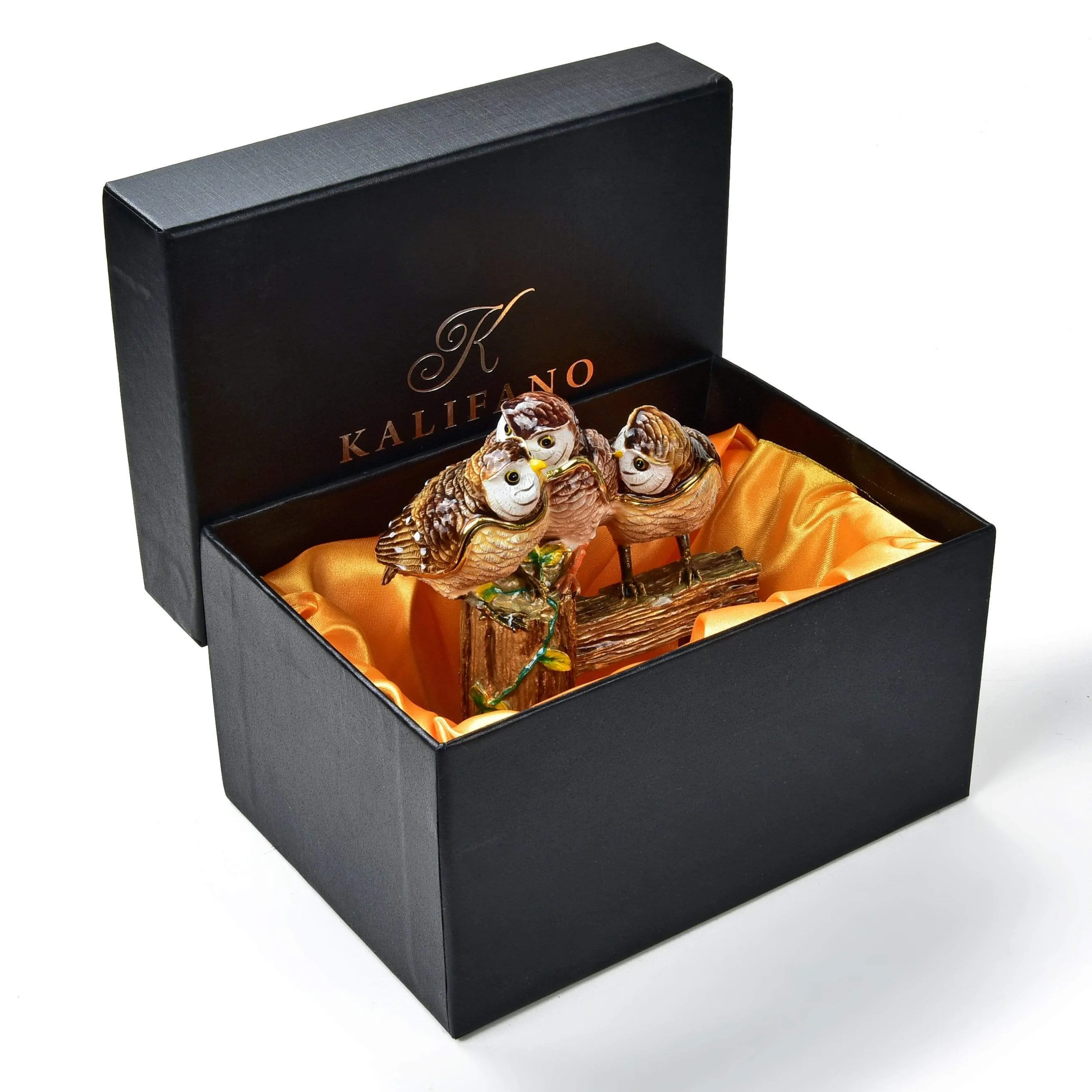 Owl Family on Branch Figurine Keepsake Box made with Crystals
