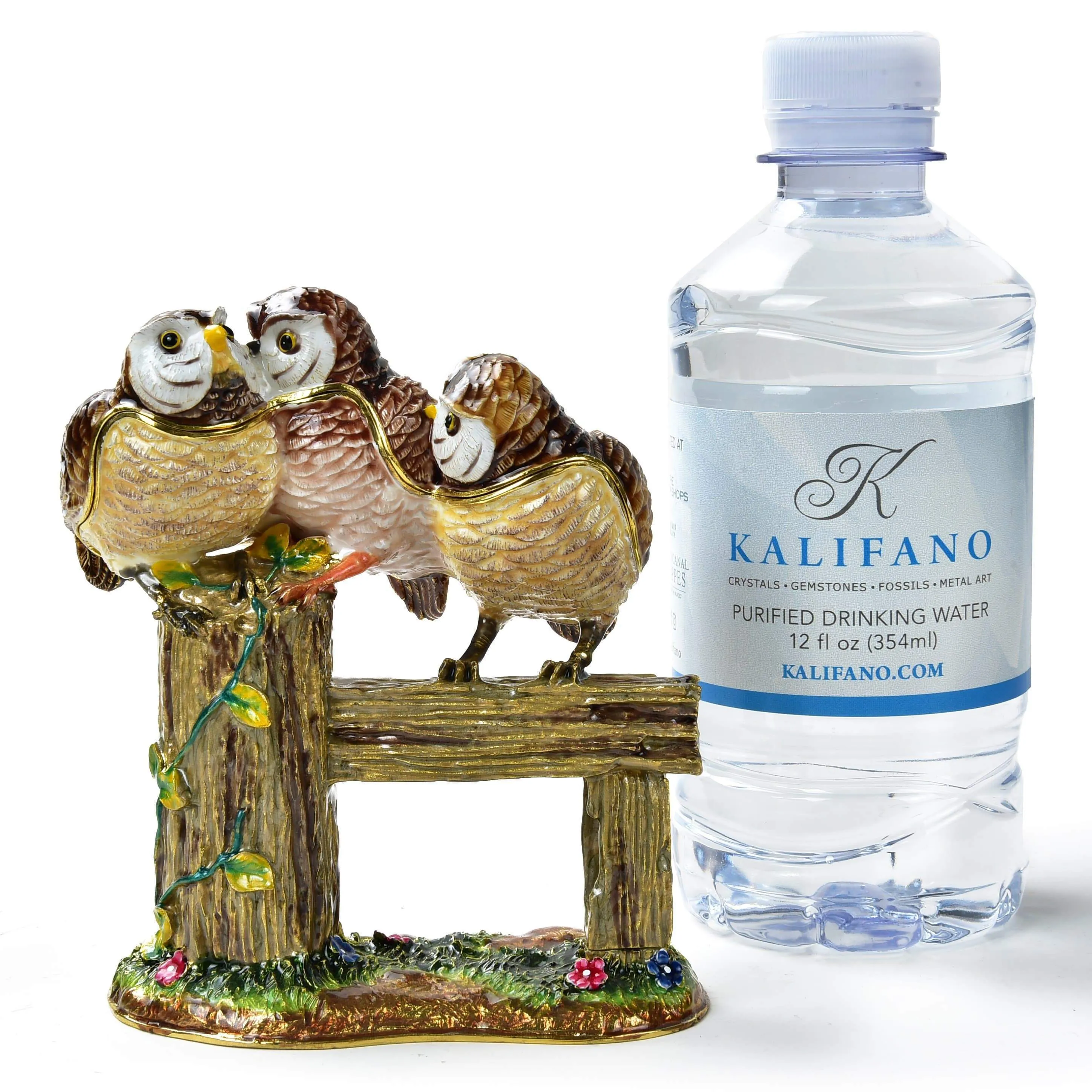 Owl Family on Branch Figurine Keepsake Box made with Crystals