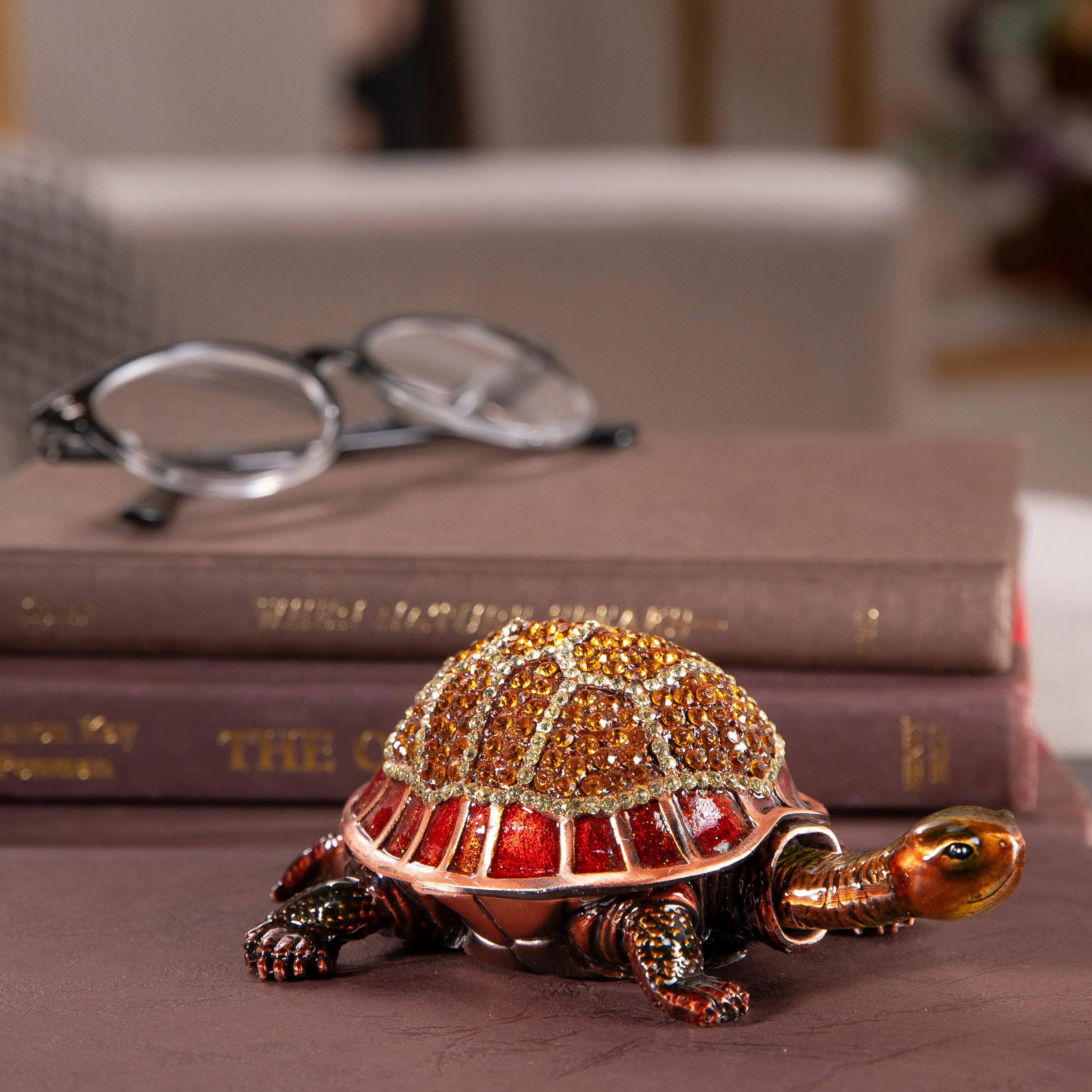 Tortoise Figurine Keepsake Box made with Crystals