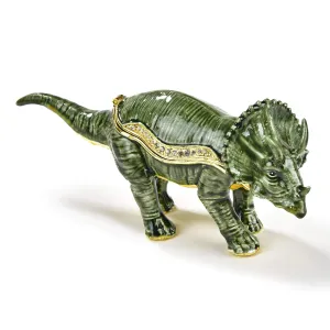 Vanity Green Triceratops Figurine Keepsake Box made with Crystals