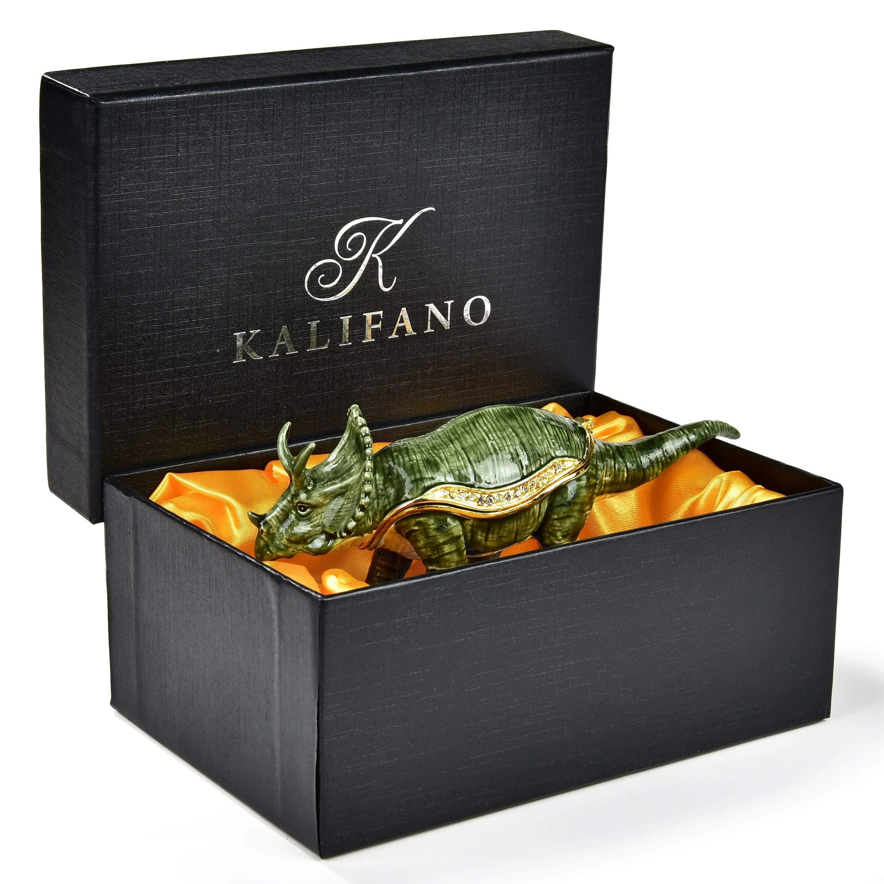 Vanity Green Triceratops Figurine Keepsake Box made with Crystals