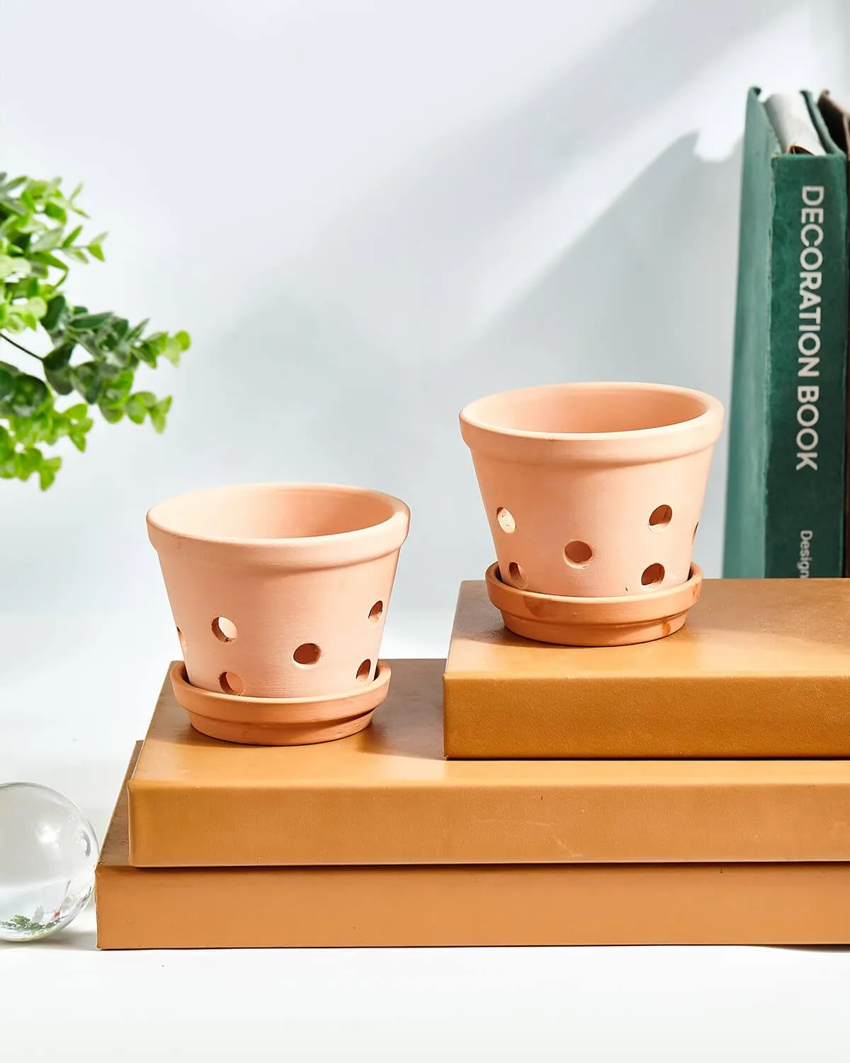 vensovo Terracotta Orchid Pots with Holes and Saucers - Clay Orchid Planter Pots for Repotting, Plant Flower Pots for Orchid Indoor and Outdoor Promotes Air Circulation