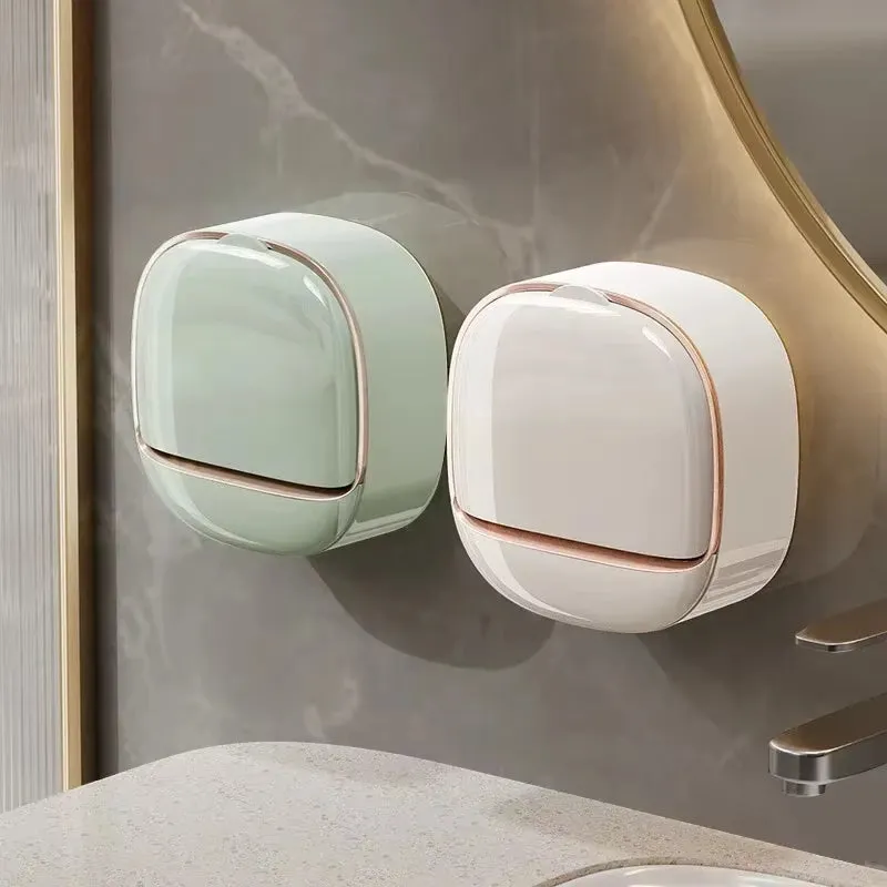 Wall Mounted ABS Soap Box Bathroom Drain Soap Box with Lid Waterproof Soap Dish Dishes Storage Box Travel Organizer Case Storage